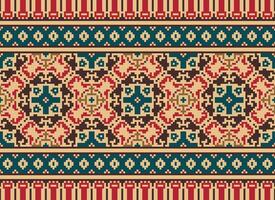 Embroidery ethnic pattern, Vector Geometric ornate background, Cross stitch retro zigzag style, Blue and yellow pattern knitting continuous, Design for textile, fabric, ceramic, digital print