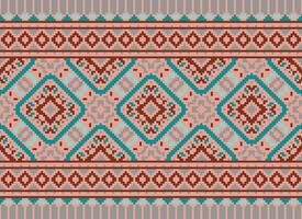 Embroidery ethnic pattern, Vector Geometric ornate background, Cross stitch retro zigzag style, Blue and yellow pattern knitting continuous, Design for textile, fabric, ceramic, digital print