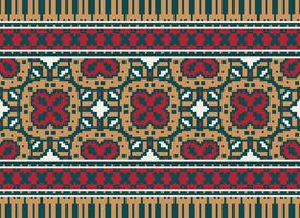 Pixel Ethnic pattern vector background. seamless pattern traditional, Design for background, wallpaper, Batik, fabric, carpet, clothing, wrapping, and textile.ethnic pattern Vector illustration.