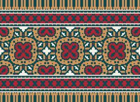 Pixel Ethnic pattern vector background. seamless pattern traditional, Design for background, wallpaper, Batik, fabric, carpet, clothing, wrapping, and textile.ethnic pattern Vector illustration.