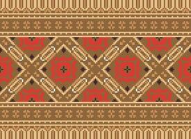 Embroidery ethnic pattern, Vector Geometric ornate background, Cross stitch retro zigzag style, Blue and yellow pattern knitting continuous, Design for textile, fabric, ceramic, digital print