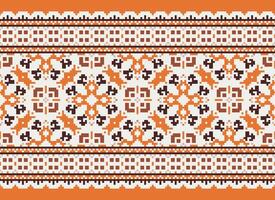 Pixel Ethnic pattern vector background. seamless pattern traditional, Design for background, wallpaper, Batik, fabric, carpet, clothing, wrapping, and textile.ethnic pattern Vector illustration.
