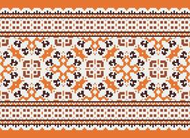 Pixel Ethnic pattern vector background. seamless pattern traditional, Design for background, wallpaper, Batik, fabric, carpet, clothing, wrapping, and textile.ethnic pattern Vector illustration.