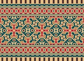 Pixel Ethnic pattern vector background. seamless pattern traditional, Design for background, wallpaper, Batik, fabric, carpet, clothing, wrapping, and textile.ethnic pattern Vector illustration.