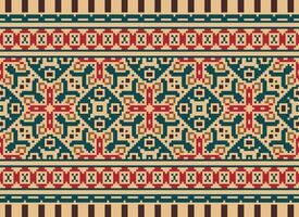 Pixel Ethnic pattern vector background. seamless pattern traditional, Design for background, wallpaper, Batik, fabric, carpet, clothing, wrapping, and textile.ethnic pattern Vector illustration.