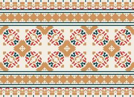 Pixel Ethnic pattern vector background. seamless pattern traditional, Design for background, wallpaper, Batik, fabric, carpet, clothing, wrapping, and textile.ethnic pattern Vector illustration.