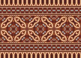 Pixel Ethnic pattern vector background. seamless pattern traditional, Design for background, wallpaper, Batik, fabric, carpet, clothing, wrapping, and textile.ethnic pattern Vector illustration.