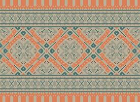 Pixel Ethnic pattern vector background. seamless pattern traditional, Design for background, wallpaper, Batik, fabric, carpet, clothing, wrapping, and textile.ethnic pattern Vector illustration.
