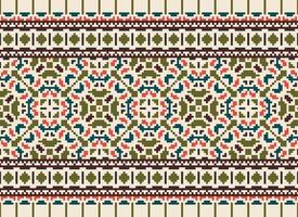 Pixel Ethnic pattern vector background. seamless pattern traditional, Design for background, wallpaper, Batik, fabric, carpet, clothing, wrapping, and textile.ethnic pattern Vector illustration.