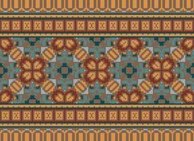 Pixel Ethnic pattern vector background. seamless pattern traditional, Design for background, wallpaper, Batik, fabric, carpet, clothing, wrapping, and textile.ethnic pattern Vector illustration.