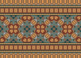 Pixel Ethnic pattern vector background. seamless pattern traditional, Design for background, wallpaper, Batik, fabric, carpet, clothing, wrapping, and textile.ethnic pattern Vector illustration.