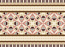 Pixel Ethnic pattern vector background. seamless pattern traditional, Design for background, wallpaper, Batik, fabric, carpet, clothing, wrapping, and textile.ethnic pattern Vector illustration.
