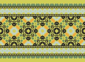 Pixel Ethnic pattern vector background. seamless pattern traditional, Design for background, wallpaper, Batik, fabric, carpet, clothing, wrapping, and textile.ethnic pattern Vector illustration.