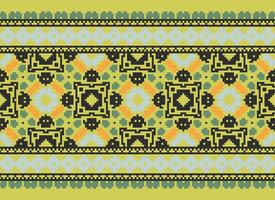 Pixel Ethnic pattern vector background. seamless pattern traditional, Design for background, wallpaper, Batik, fabric, carpet, clothing, wrapping, and textile.ethnic pattern Vector illustration.