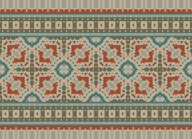 Pixel Ethnic pattern vector background. seamless pattern traditional, Design for background, wallpaper, Batik, fabric, carpet, clothing, wrapping, and textile.ethnic pattern Vector illustration.