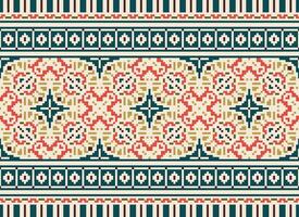 Pixel Ethnic pattern vector background. seamless pattern traditional, Design for background, wallpaper, Batik, fabric, carpet, clothing, wrapping, and textile.ethnic pattern Vector illustration.