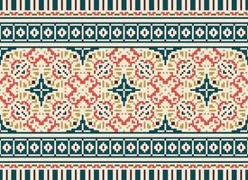 Pixel Ethnic pattern vector background. seamless pattern traditional, Design for background, wallpaper, Batik, fabric, carpet, clothing, wrapping, and textile.ethnic pattern Vector illustration.