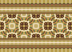 Pixel Ethnic pattern vector background. seamless pattern traditional, Design for background, wallpaper, Batik, fabric, carpet, clothing, wrapping, and textile.ethnic pattern Vector illustration.