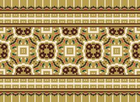 Pixel Ethnic pattern vector background. seamless pattern traditional, Design for background, wallpaper, Batik, fabric, carpet, clothing, wrapping, and textile.ethnic pattern Vector illustration.