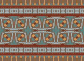 Pixel Ethnic pattern vector background. seamless pattern traditional, Design for background, wallpaper, Batik, fabric, carpet, clothing, wrapping, and textile.ethnic pattern Vector illustration.
