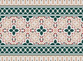 Pixel Ethnic pattern vector background. seamless pattern traditional, Design for background, wallpaper, Batik, fabric, carpet, clothing, wrapping, and textile.ethnic pattern Vector illustration.