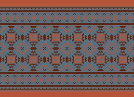 Pixel Ethnic pattern vector background. seamless pattern traditional, Design for background, wallpaper, Batik, fabric, carpet, clothing, wrapping, and textile.ethnic pattern Vector illustration.