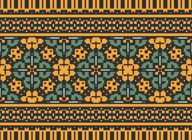 Pixel Ethnic pattern vector background. seamless pattern traditional, Design for background, wallpaper, Batik, fabric, carpet, clothing, wrapping, and textile.ethnic pattern Vector illustration.