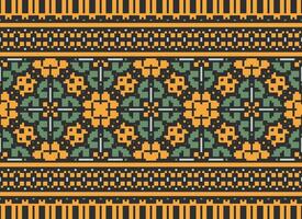 Pixel Ethnic pattern vector background. seamless pattern traditional, Design for background, wallpaper, Batik, fabric, carpet, clothing, wrapping, and textile.ethnic pattern Vector illustration.