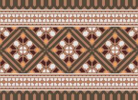 Pixel Ethnic pattern vector background. seamless pattern traditional, Design for background, wallpaper, Batik, fabric, carpet, clothing, wrapping, and textile.ethnic pattern Vector illustration.