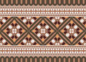 Pixel Ethnic pattern vector background. seamless pattern traditional, Design for background, wallpaper, Batik, fabric, carpet, clothing, wrapping, and textile.ethnic pattern Vector illustration.