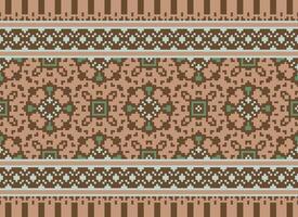Pixel Ethnic pattern vector background. seamless pattern traditional, Design for background, wallpaper, Batik, fabric, carpet, clothing, wrapping, and textile.ethnic pattern Vector illustration.