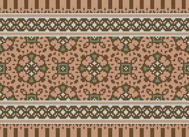 Pixel Ethnic pattern vector background. seamless pattern traditional, Design for background, wallpaper, Batik, fabric, carpet, clothing, wrapping, and textile.ethnic pattern Vector illustration.