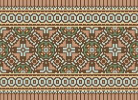 Pixel Ethnic pattern vector background. seamless pattern traditional, Design for background, wallpaper, Batik, fabric, carpet, clothing, wrapping, and textile.ethnic pattern Vector illustration.