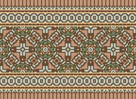 Pixel Ethnic pattern vector background. seamless pattern traditional, Design for background, wallpaper, Batik, fabric, carpet, clothing, wrapping, and textile.ethnic pattern Vector illustration.