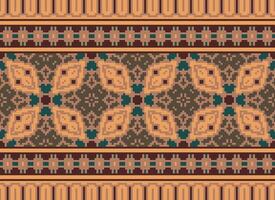 Pixel Ethnic pattern vector background. seamless pattern traditional, Design for background, wallpaper, Batik, fabric, carpet, clothing, wrapping, and textile.ethnic pattern Vector illustration.