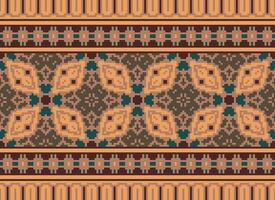 Pixel Ethnic pattern vector background. seamless pattern traditional, Design for background, wallpaper, Batik, fabric, carpet, clothing, wrapping, and textile.ethnic pattern Vector illustration.