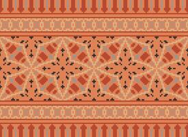 Pixel Ethnic pattern vector background. seamless pattern traditional, Design for background, wallpaper, Batik, fabric, carpet, clothing, wrapping, and textile.ethnic pattern Vector illustration.