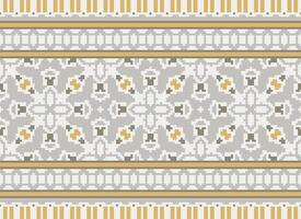 Pixel Ethnic geometric fabric pattern Cross Stitch.Ikat embroidery Ethnic oriental Pixel pattern blue background. Abstract,vector,illustration. Texture,clothing,frame,decoration,motifs,silk wallpaper. vector