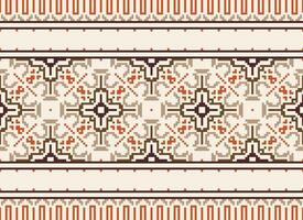 Pixel Ethnic geometric fabric pattern Cross Stitch.Ikat embroidery Ethnic oriental Pixel pattern blue background. Abstract,vector,illustration. Texture,clothing,frame,decoration,motifs,silk wallpaper. vector