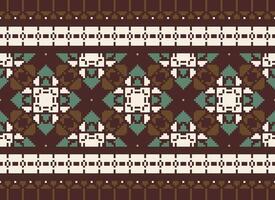 Pixel Ethnic geometric fabric pattern Cross Stitch.Ikat embroidery Ethnic oriental Pixel pattern blue background. Abstract,vector,illustration. Texture,clothing,frame,decoration,motifs,silk wallpaper. vector