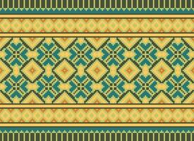 Pixel Ethnic geometric fabric pattern Cross Stitch.Ikat embroidery Ethnic oriental Pixel pattern blue background. Abstract,vector,illustration. Texture,clothing,frame,decoration,motifs,silk wallpaper. vector