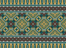 Pixel Ethnic geometric fabric pattern Cross Stitch.Ikat embroidery Ethnic oriental Pixel pattern blue background. Abstract,vector,illustration. Texture,clothing,frame,decoration,motifs,silk wallpaper. vector