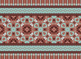 Pixel Ethnic geometric fabric pattern Cross Stitch.Ikat embroidery Ethnic oriental Pixel pattern blue background. Abstract,vector,illustration. Texture,clothing,frame,decoration,motifs,silk wallpaper. vector