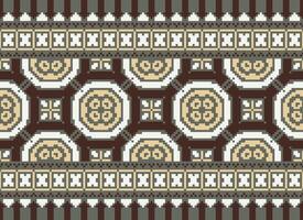 Pixel Ethnic geometric fabric pattern Cross Stitch.Ikat embroidery Ethnic oriental Pixel pattern blue background. Abstract,vector,illustration. Texture,clothing,frame,decoration,motifs,silk wallpaper. vector
