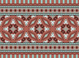 Pixel Ethnic geometric fabric pattern Cross Stitch.Ikat embroidery Ethnic oriental Pixel pattern blue background. Abstract,vector,illustration. Texture,clothing,frame,decoration,motifs,silk wallpaper. vector