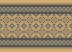 Pixel Ethnic geometric fabric pattern Cross Stitch.Ikat embroidery Ethnic oriental Pixel pattern blue background. Abstract,vector,illustration. Texture,clothing,frame,decoration,motifs,silk wallpaper. vector