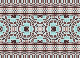 Pixel Ethnic geometric fabric pattern Cross Stitch.Ikat embroidery Ethnic oriental Pixel pattern blue background. Abstract,vector,illustration. Texture,clothing,frame,decoration,motifs,silk wallpaper. vector