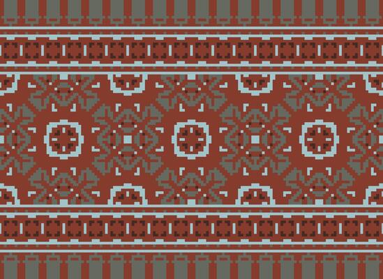 Pixel Ethnic geometric fabric pattern Cross Stitch.Ikat embroidery Ethnic oriental Pixel pattern blue background. Abstract,vector,illustration. Texture,clothing,frame,decoration,motifs,silk wallpaper.