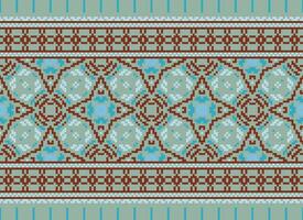 Pixel Ethnic geometric fabric pattern Cross Stitch.Ikat embroidery Ethnic oriental Pixel pattern blue background. Abstract,vector,illustration. Texture,clothing,frame,decoration,motifs,silk wallpaper. vector