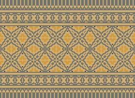 Pixel ikat and cross stitch geometric seamless pattern ethnic oriental traditional. Aztec style illustration design for carpet, wallpaper, clothing, wrapping, batik. vector